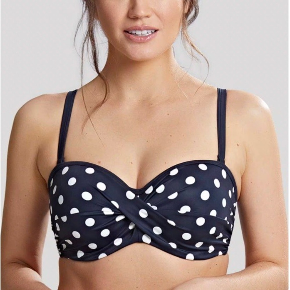 Panache Swim Navy White Dot Anya Riva Spot Twist Bandeau Bikini Top Size 34‎ NWT